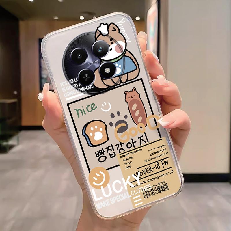 For Realme 12 4G 12+ 13+ Plus 13 Pro+ Plus 5G Case Fashion Flowers Painted Clear Silicone Phone Cover Fundas Funny Cat Couple