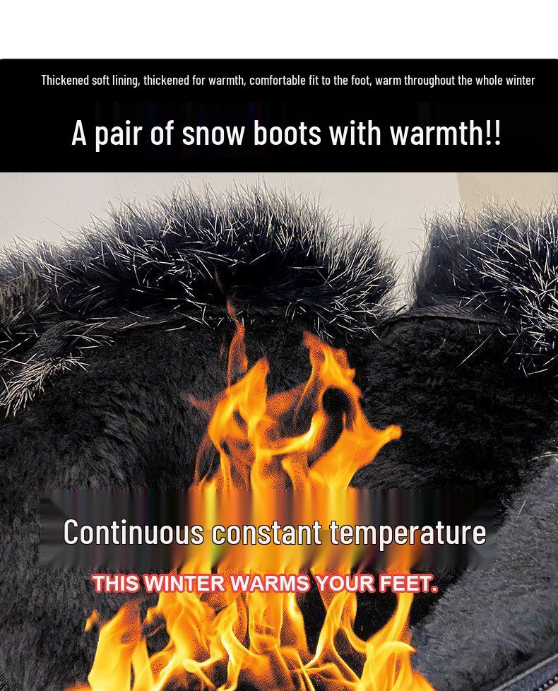 2025 Vinterskor för Damer, Mid-Calf Snöskor med Sammetsfoder, Platt Sula & Sidodragkedja - Martin-stil