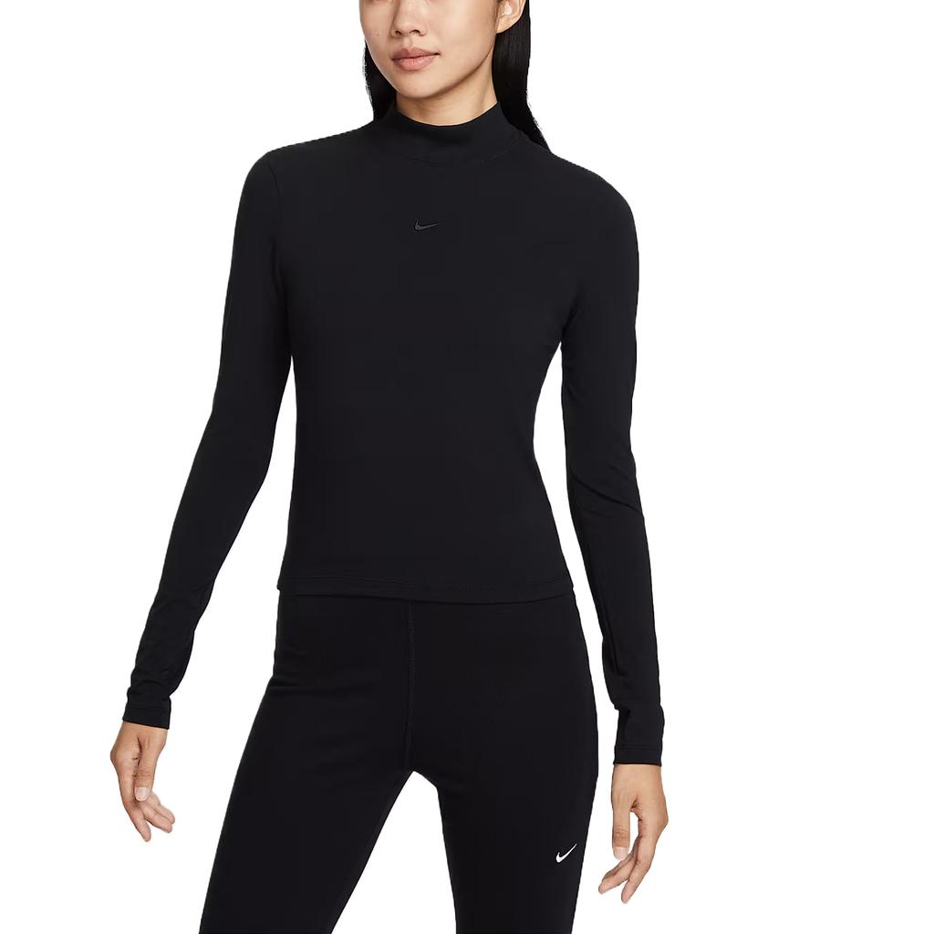 Nike Sportswear Solid Color Stand Collar Comfortable Simple Long Sleeve Regular T-Shirt Women Tops HV5028-010