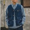 Men's Retro Denim Gilet: Genuine American-Inspired Heavy-Duty Utility Outerwear, Work-Ready Vest Jacket