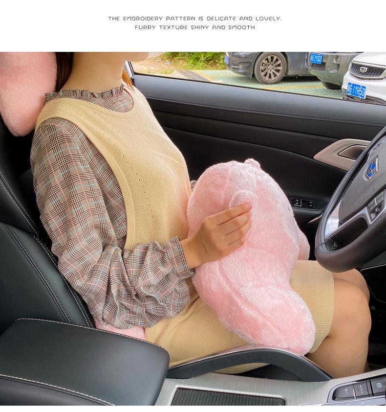 Cartoon Car Headrest Neck Pillow: Cute Plush Winter Lumbar Support for Women