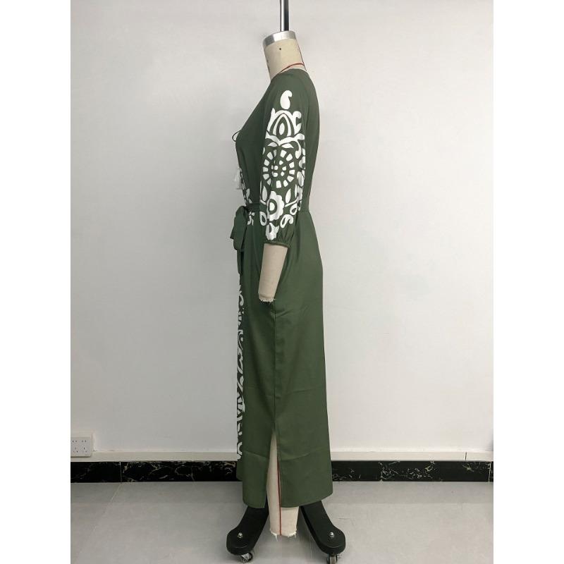 Women's Leisure Holiday Personality Vintage National Style Print Split Dress