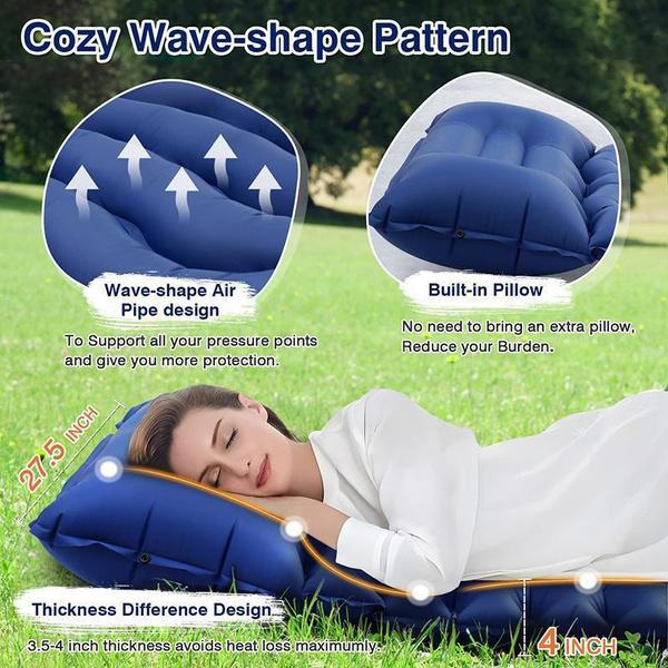 Outdoor Camping Inflatable Mattress, Foot Step On Automatic Inflatable Mattress, Press Rhombus TPU with Pillow Camping Tent Sleeping Mat