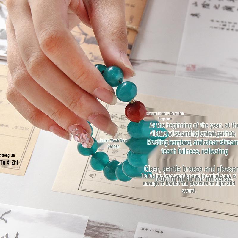 Pulsera de Cuentas de Buda de Vidrio Retro Zibo Boshan - Cuerda Hecha a Mano Verde Lago