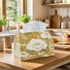 1pc White Peony Flowers On Yellow Surface Party Tissue Box, Multifunctional Fabric Tissue Holder, Outdoor Party Supplies, Everyday Desktop Tissue Stor