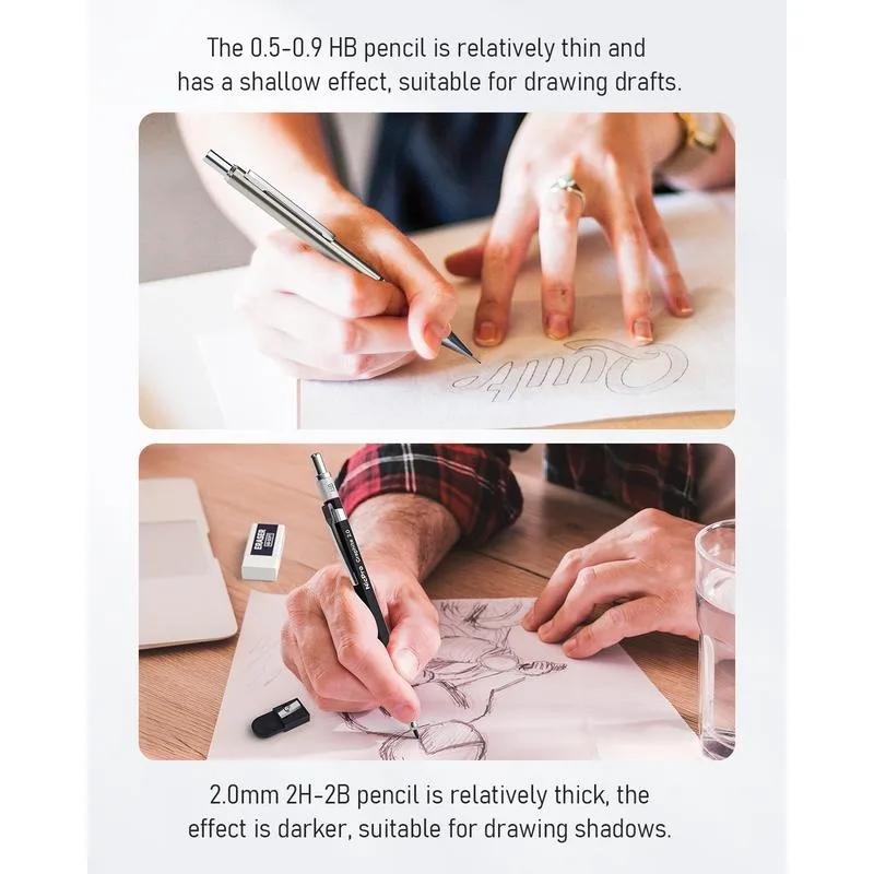 Sada 6 ks uměleckých mechanických tužek 3 ks kovová rýsovací tužka 0,5 mm 0,7 mm 0,9 mm 3 ks držák grafitových tuh 2 mm 2