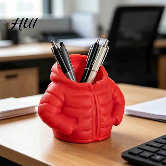 Marker And Pencil Holder Puffer Jacket Pen Holder, 3D Printed Desk Organizer, Novelty Stationery Cup for Office Home, Creative Gift Kids Students