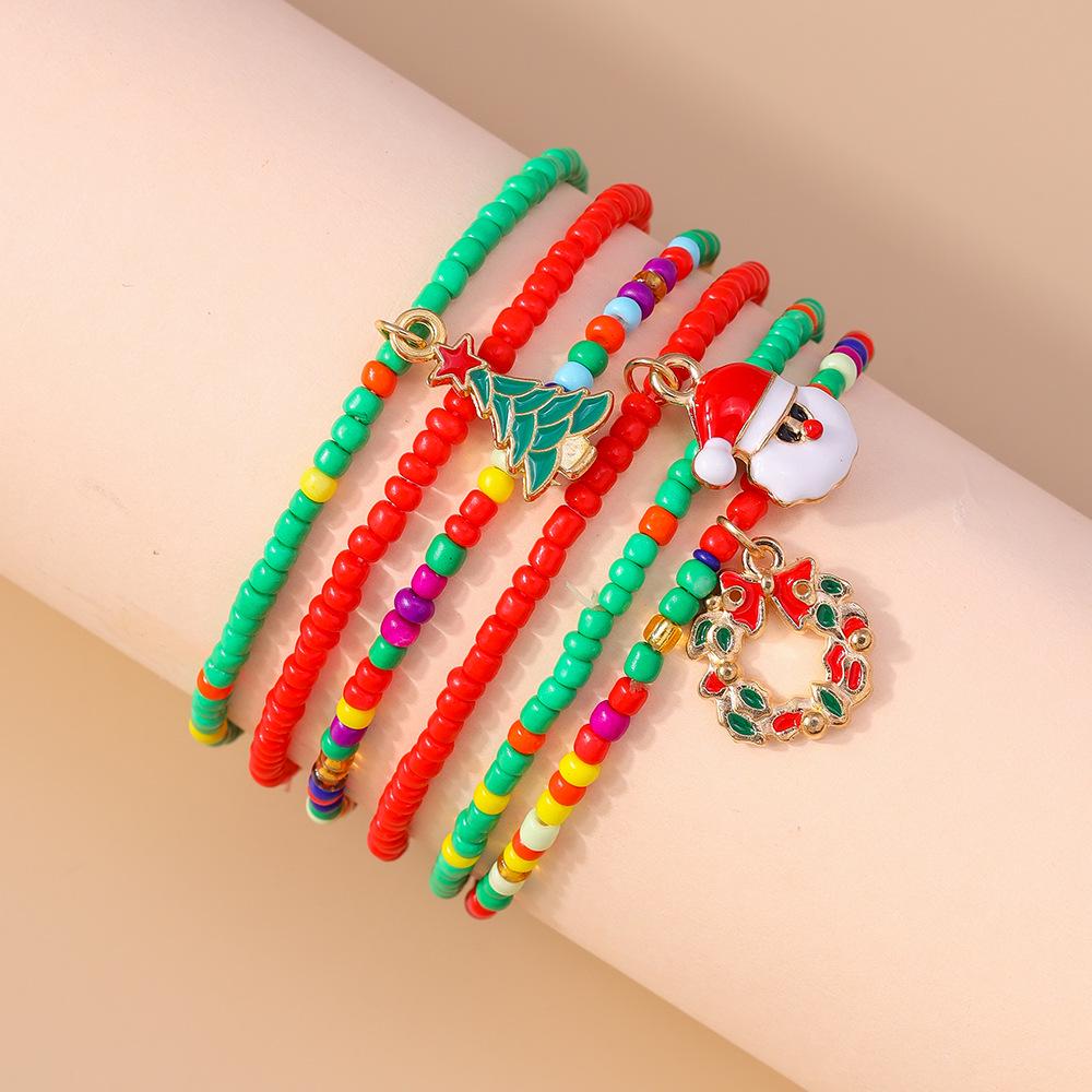 European & American Cross-border Christmas Miyuki Beaded Bracelet Set - Christmas Tree & Santa Claus Theme