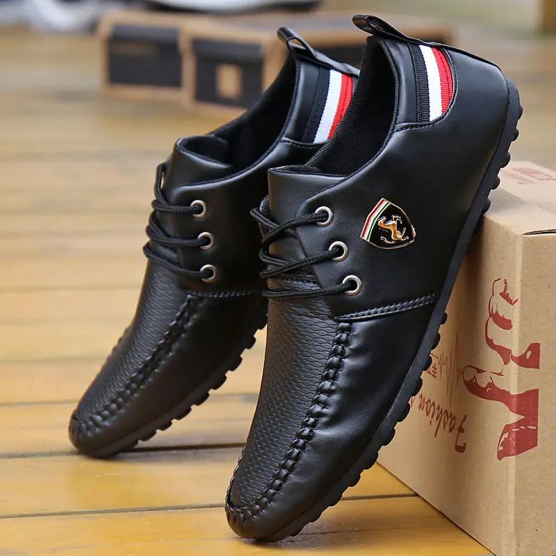 

Casual Leather Shoes Man Non-slip Solid Color Flat Shoes Spring Autumn New Breathable Men s Peas Shoes British Casual Sneakers 44