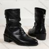 Comemore Plissierte Stiefeletten Damen Dicke Mittelhohe Absätze Damenschuhe Große Größe Weiches Leder Kurze Botines Herbstschuhe