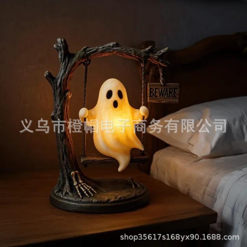 

New Ghost Swing Lamp Ghost Swing Light Resin Craft Ornament Halloween Decoration With light