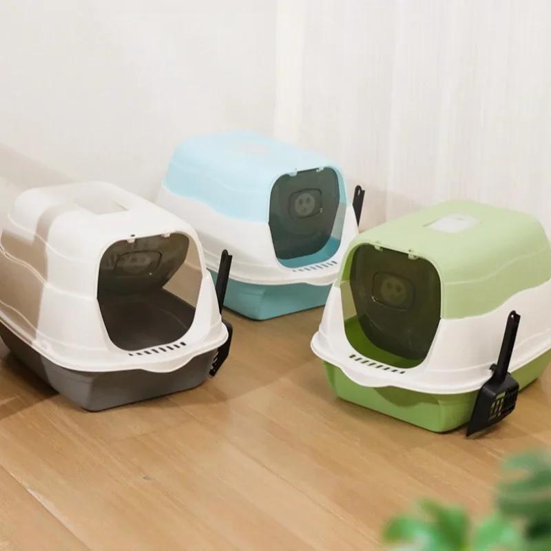 Spillproof Deodorant Cat Litter Box - Large Capacity Fully Enclosed Toilet Two-Way Shovel Closed Sandbox Pet Toilet for Cats