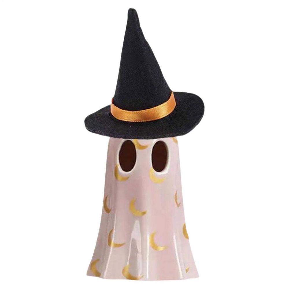 Маленькая Хэллоуинская Скульптура Фигурка Призрака Смоляная Светящаяся Фигурка Призрака в Колпаке Ведьмы для Подоконника Туалетного Столика Книжной Полки