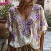 V-Neck Short Sleeve T-Shirt Imitation Flower Decor Pearl 3D Tee Tops Casual Date Vacation Beachwear