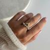 Fashionable Geometric Heart Pendant Ring Stainless Steel Elastic Rope Round Bead Jewelry for Parties and Everyday Wear