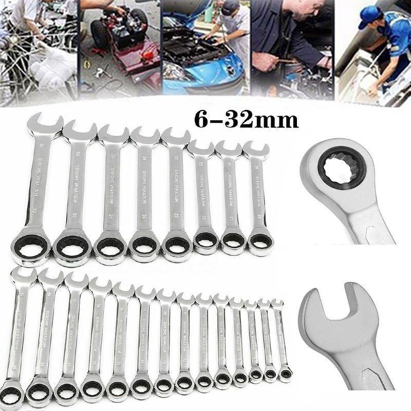 6mm-32mm Wrench Chrome Vanadium Steel Fixed Head Metric Ratchet Spanner**