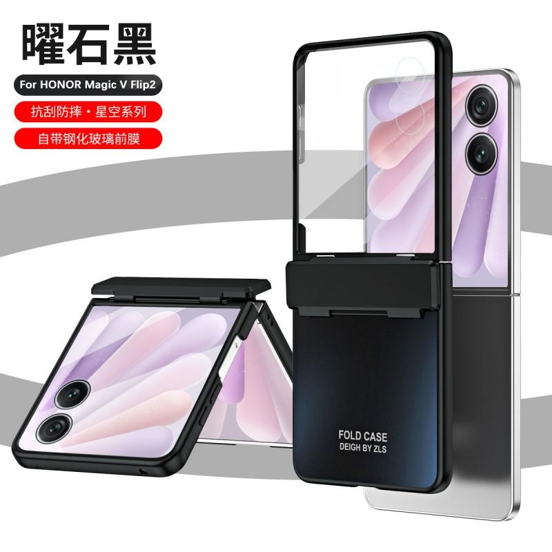 Luxury Electroplated Hinge Cover Honor Magic V Flip 2 Foldable Phone Case Shockproof Scratch Resistant PC Shell