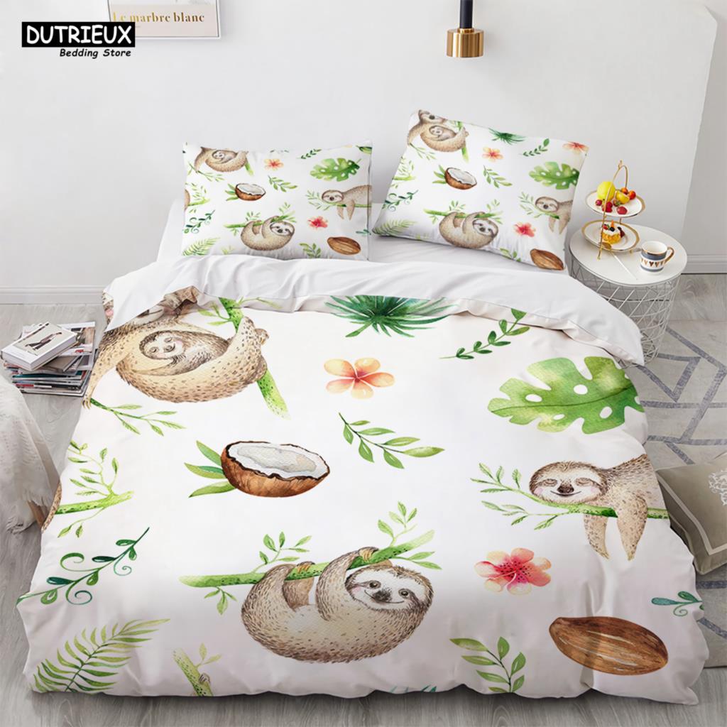 Lovely Cartoon Sloth Bedding Set Light Green Bedclothes Single Double Queen Twin Full Size Duvet Cover Set Kids Child Bed Linen