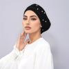 Muslim Women Turban Hijab New Ramadan Pearl Decor Solid Color Pleated Head Wraps Elastic Beanies Hijab Hat Classic Headscarf
