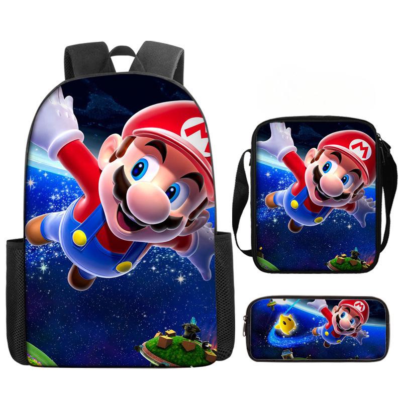 Student Schoolbag Three-Piece Set, Animation Cartoon Backpack, Shoulder Bag, Pencil Case.
