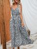 Women Sleeveless V Neck Leopard Print Midi Dress Casual Summer Loose Fit Sundress Fashion Lightweight Dress