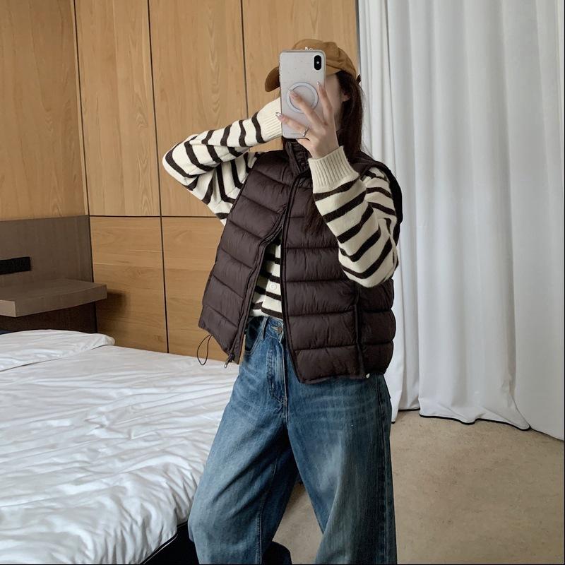 Autumn and winter ribs vest sleeveless vest down cotton light and loose warm women's black rice white