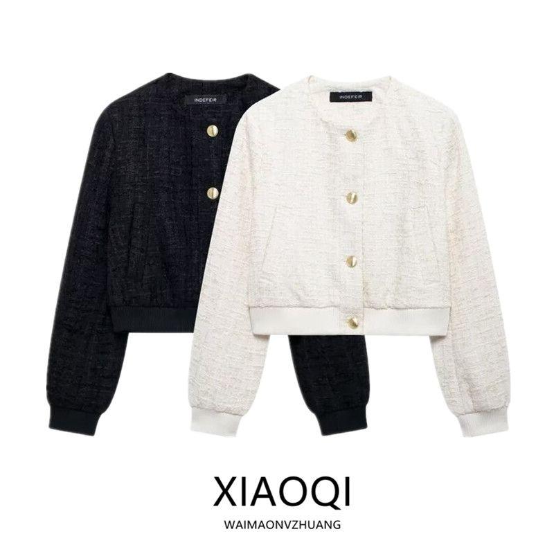 Fashion Style 2024 Autumn New Women's Clothing Texture round Neck Long Sleeves Casual Pilot Jacket 3046329