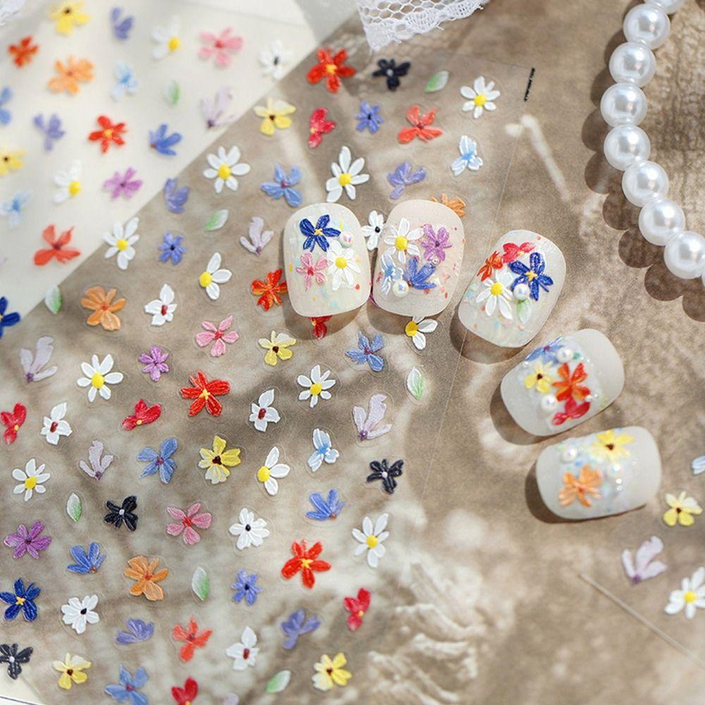 Hot Floral Nail Art Stickers Self-adhesive 5D Embossed Press On Decals Easy To Apply Nail Decoration Gift