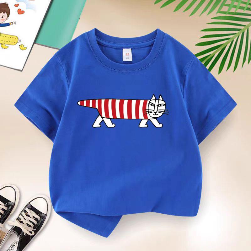 

Корейский свитер с котом Детская одежда Новая футболка для мальчиков Подростковая Забавная летняя футболка Хлопок Детская футболка с короткими рукавами для малышей 2-12 лет 130