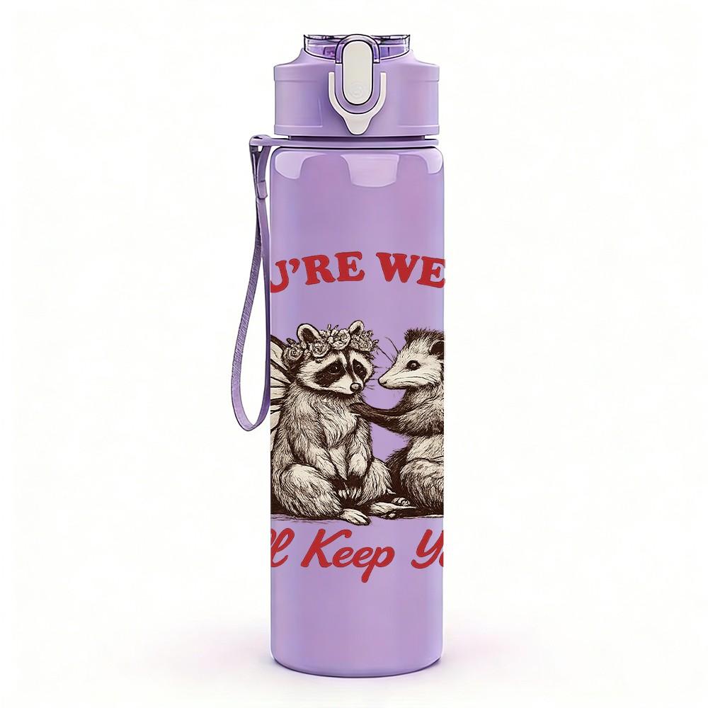 1PC You Are Weird I Like You Monster Print 750ml Color Plastic Sports Water Bottle Leakproof Flip Straw Lid Suitable for Sports Office Home Use