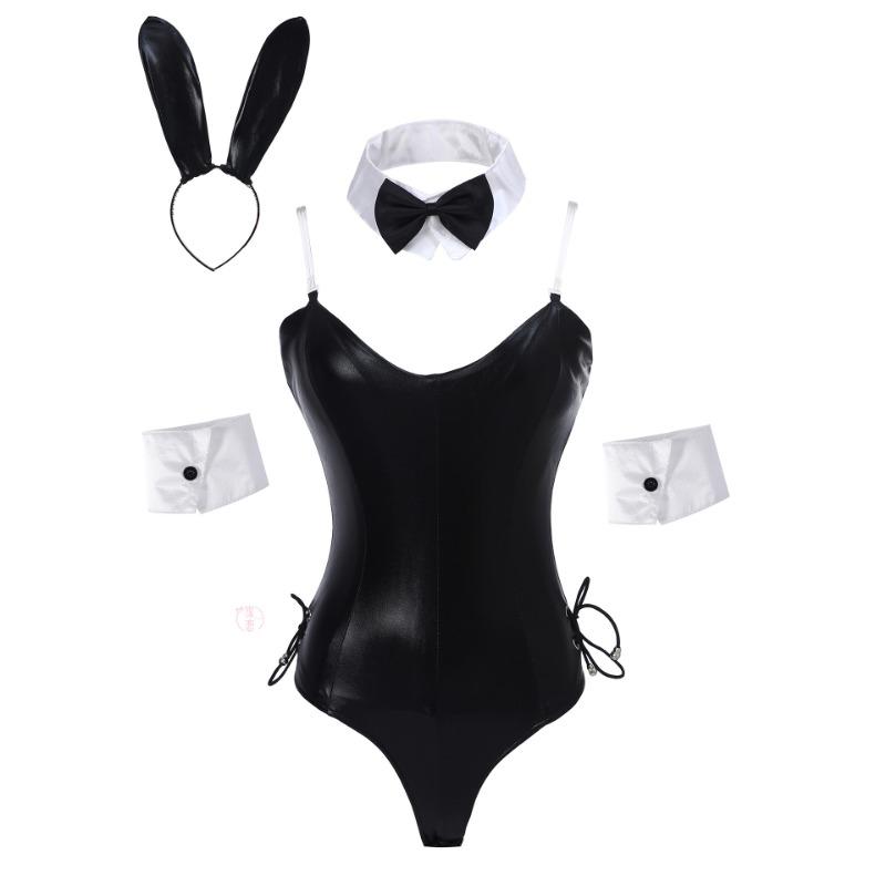 One-piece Patent Leather Rabbit Suit Sexy Lingerie Female Game Cosplay Bunny Uniform Seduction