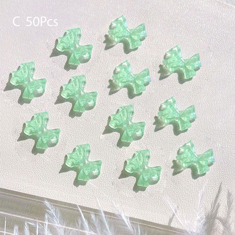 50Pcs Ice Transparent French Ribbons Colorful Resin Bowknot Charm Bowtie Jewelry Nail Art Decorations Manicure Tools Accessories