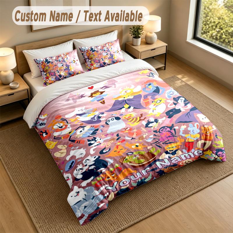 3Pcs Bedding Set Custom Name Text, 1 Sheet 2 Pillowcases Home Bed DecorUndertale