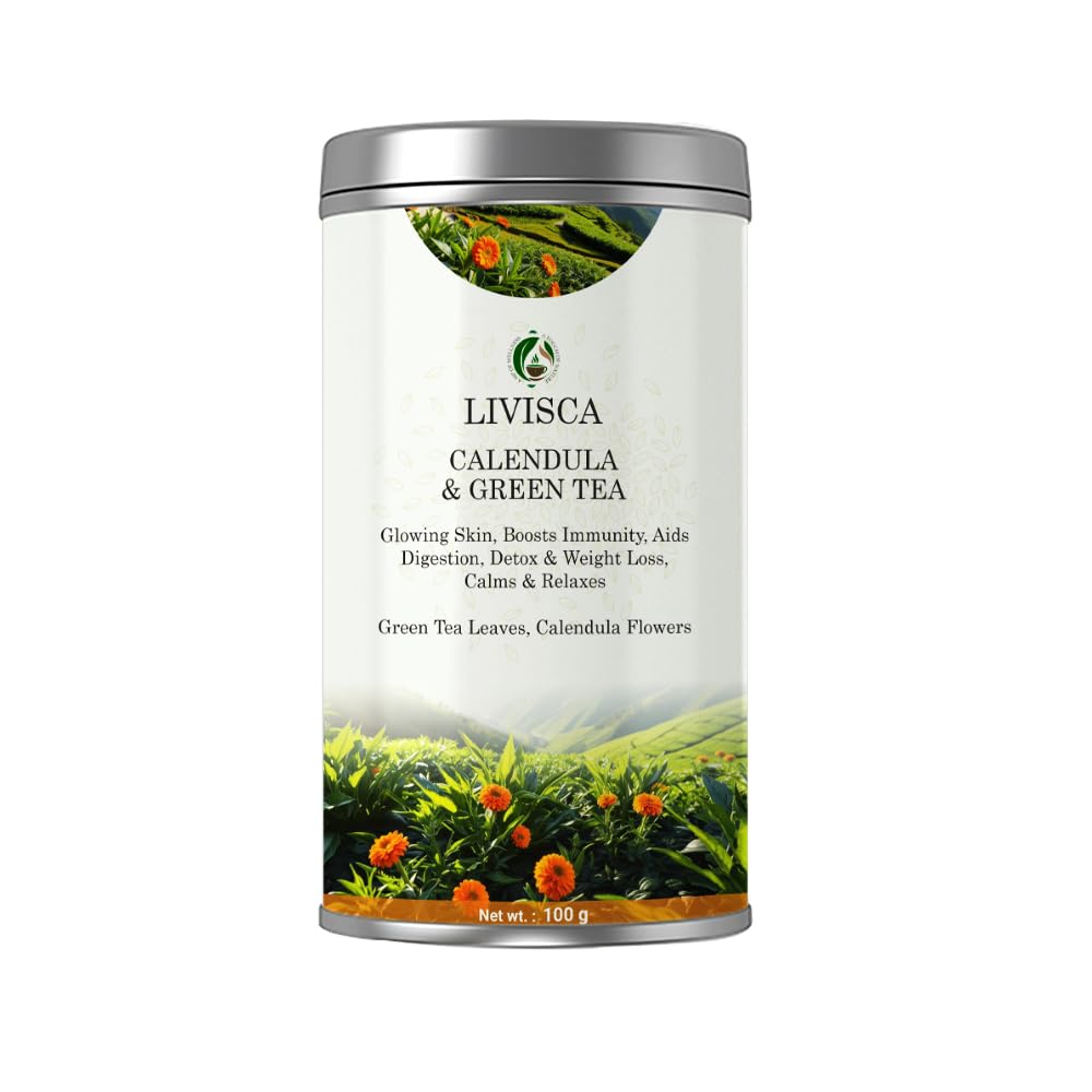 Livisca Calendula & Green Tea | Premium Herbal Blend with Organic Green Tea & Calendula Flowers | Natural Detox & Wellness Tea - 100GM