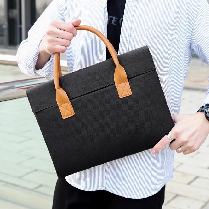 Large capacity solid color briefcase business commuter men's and women's A4 file bag 15.6 inch laptop bag exhibition bag