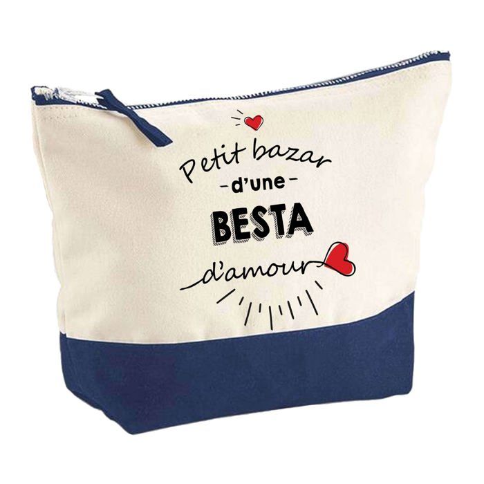 Trousse de maquillage - PLANETEE - Pochette fond bleu «Bazar d'une Besta d'Amour» - Grand format - Coton - Impression sublimation HD