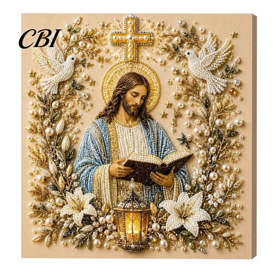 Einzigartige Schreibtisch-Dekorationen DIY Jesus Perlenkunst-Set, Diamantmalerei für Erwachsene, Christliches Mosaik Kreative Schlafzimmer-Accessoires Bastel Christ