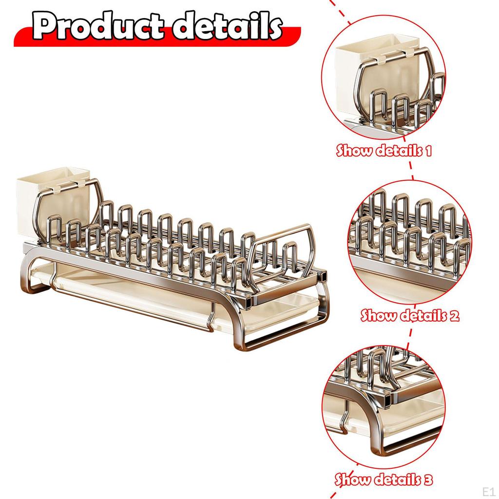 Dish Rack Drainer Multifunctional with Cutlery Holder for Kitchen Counter