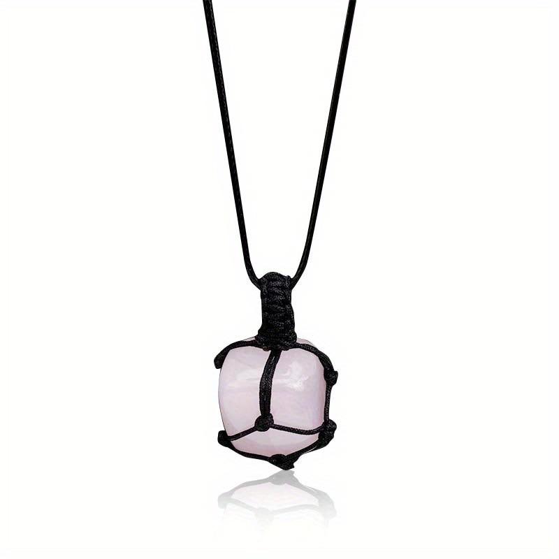 Amethyst Net Bag Pendant Necklace with Irregular Agate Stone Sweater Chain
