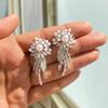 Elegant Floral Drop Earrings With Imitation Pearl Zircon Accents Long Tassel Design Women Gold Tone Copper Jewelry
