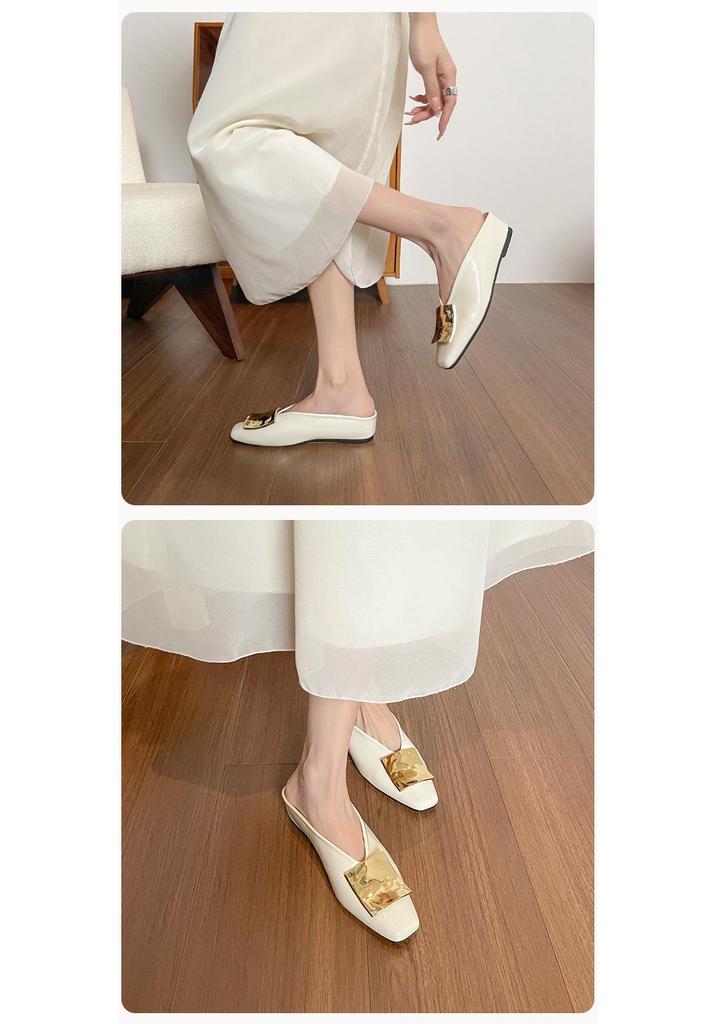 Wei Wei Retro Square Toe Slip-On Women's Sandals with Square Buckle