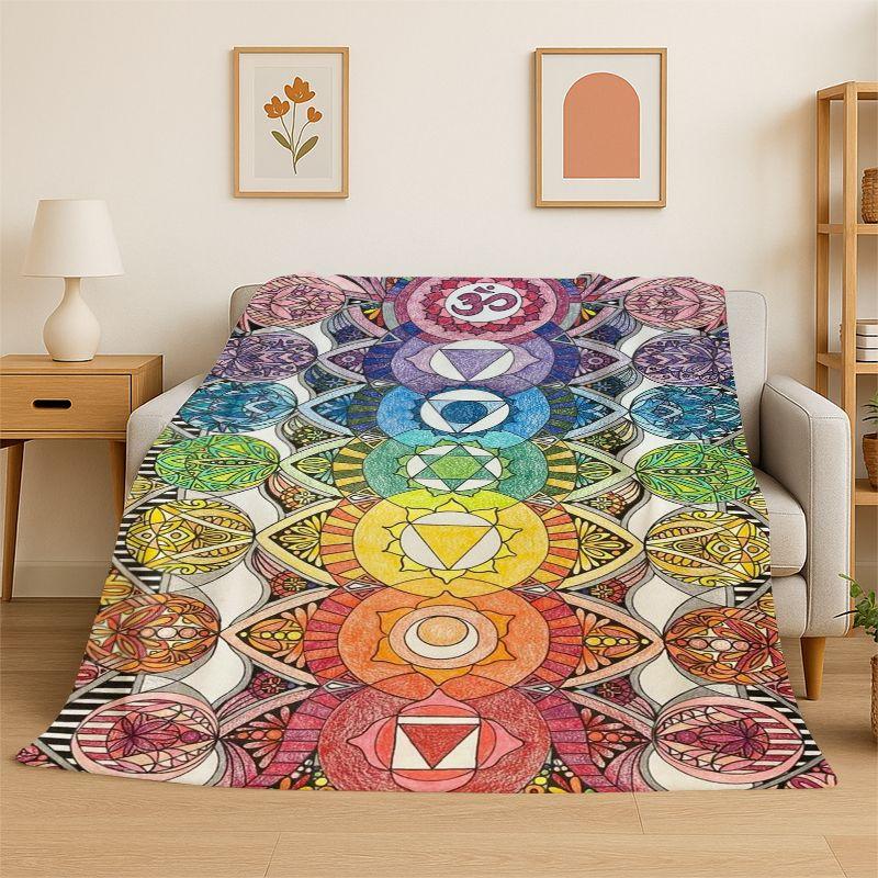 Rainbow Chakra Yoga Mandala Meditation Flannel Blanket Soft Throw Blanket for Bedroom Living Room Bed Travel Camping Picnic Nap