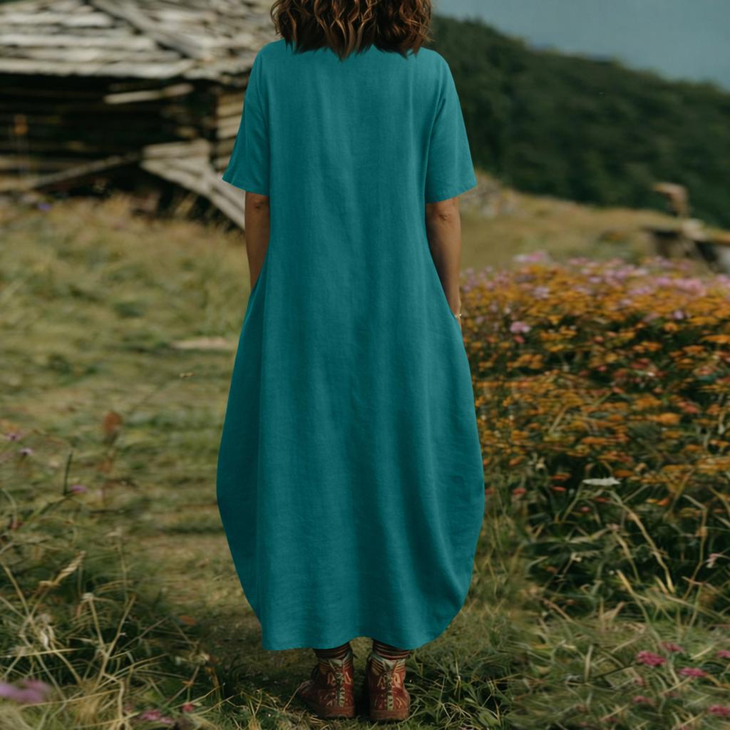 Vestito da Donna alla Moda Colorato a Maniche Corte con Tasca