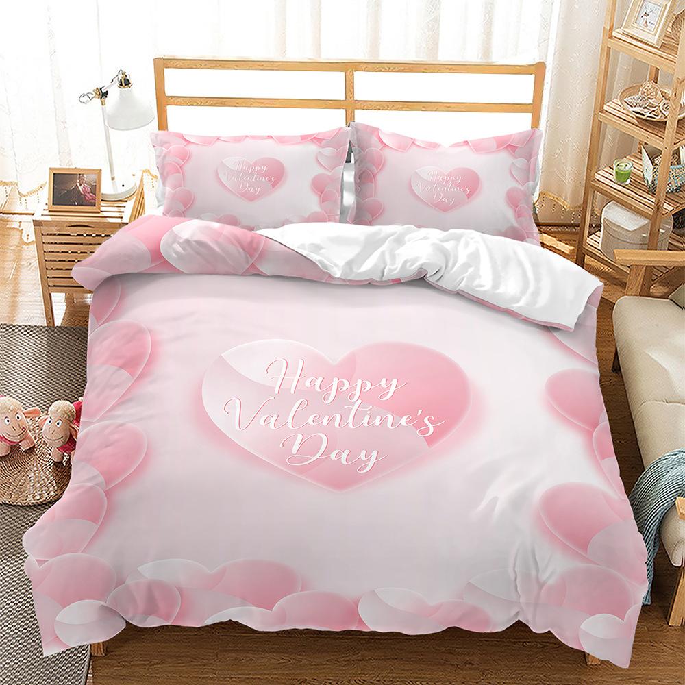 3D Romantic Love Sengesett Love HD digitalt trykk Dynetrekk og putetrekk 2/3 Romantisk hjemmedekorasjon i full størrelse til Valentinsdagen