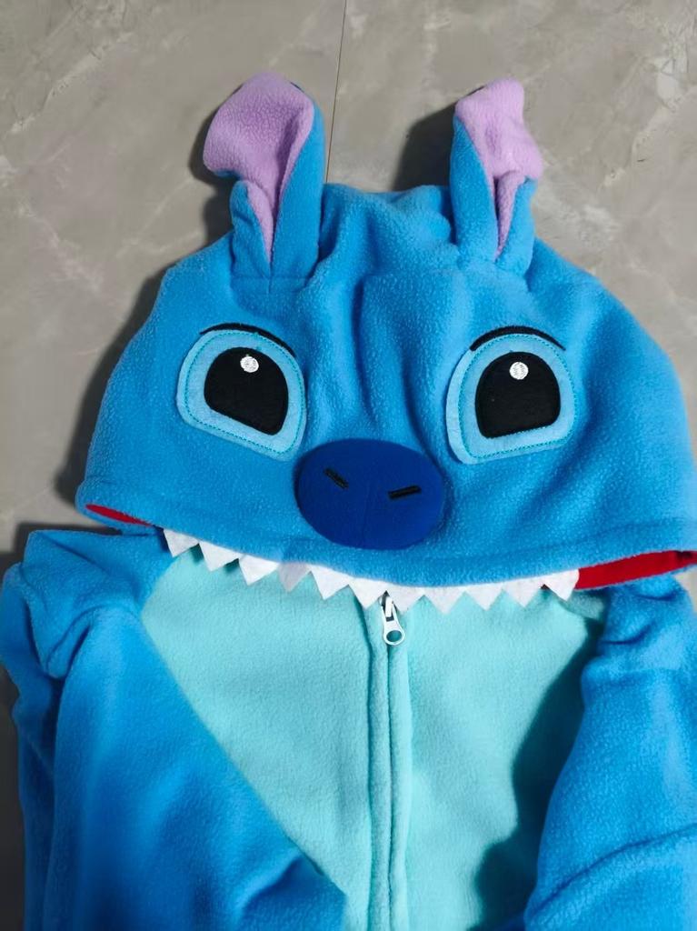 Blue Pink Stitch Cartoon Onesie Pajamas, Couple Animal Costume, Halloween Cosplay Jumpsuit, Adult Loungewear