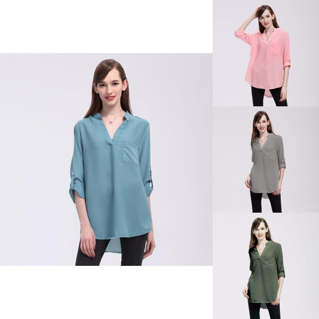 Stylish Chiffon Blouses For Women Loose Fit V-neck Shirts With Long Sleeves Perfect For Office And Casual Wear In Spring