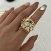 Stainless Steel Hollow Spiral Wave Rings For Women Bohemian Gold Color Sun Flower Texture Finger Ring Party Statement Jewelry