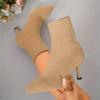 Women's Autumn Pointed Toe High-Heel Sock Boots - Stretchy Knit Ankle Boots, Korean Style Slim Fit Booties with Chunky Heel for Fall & Winter