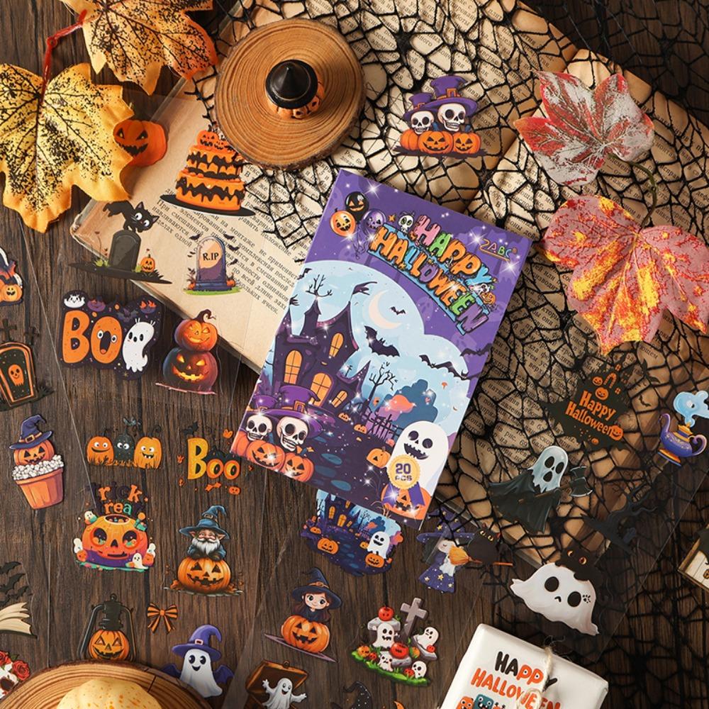 20Pcs/Pack Pumpkin Skeleton Kids Halloween Stickers Trick or Treat Spooky Scrapbooking Planner Stickers Waterproof