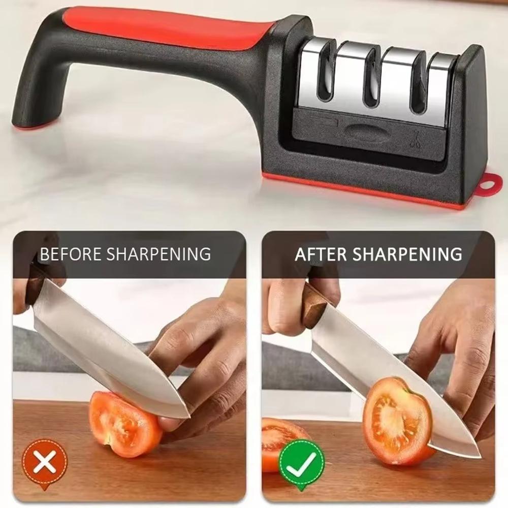 3 Stage Professional Knife Sharpener with Tungsten Steel & Ceramic Slots Manual Sharpener for Chef Knives Scissors Kitchen Tools